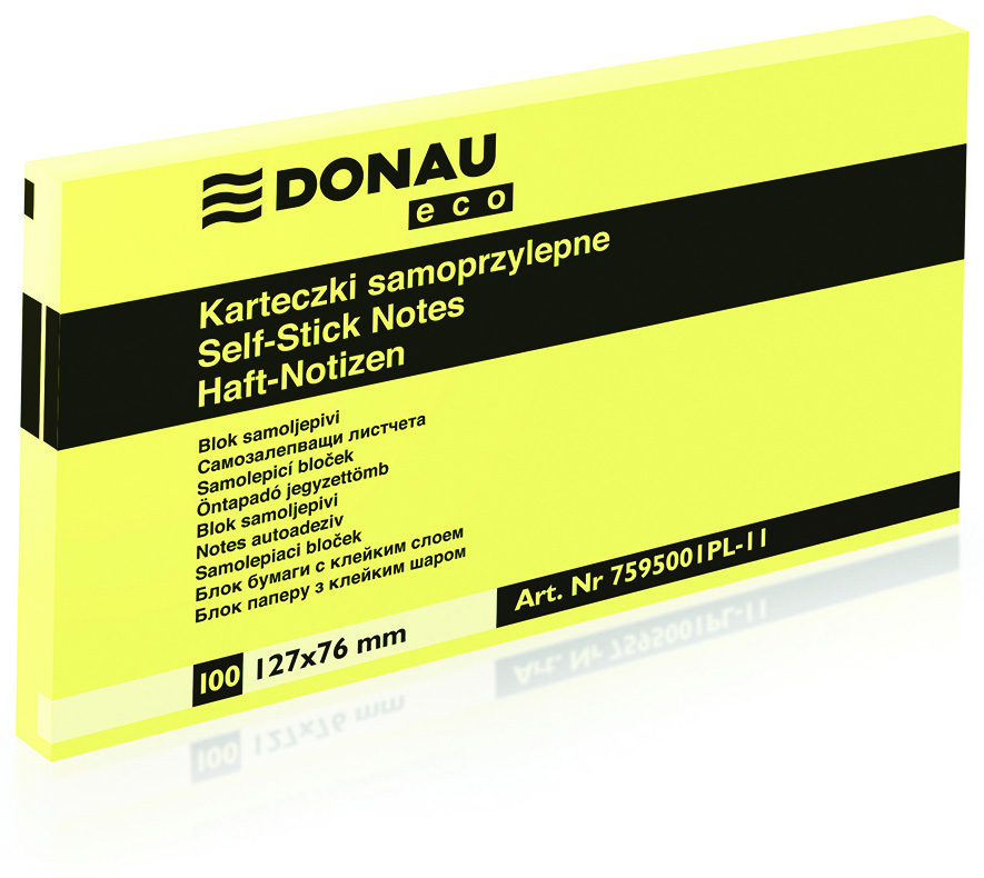 Bloczek samoprzylepny Donau eco 126 x 76 mm 100 kartek żółty | espryciarze.pl |Weź najlepszą cenę!