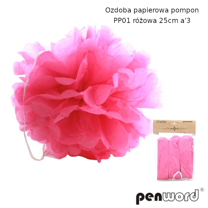Ozdoba papierowa pompon pp01 różowa 25 cm a'3 | espryciarze.pl |Kup w super cenie!