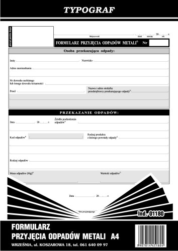 Druk formularz przyjęcia odpadów metali | espryciarze.pl |Kliknij i kup!
