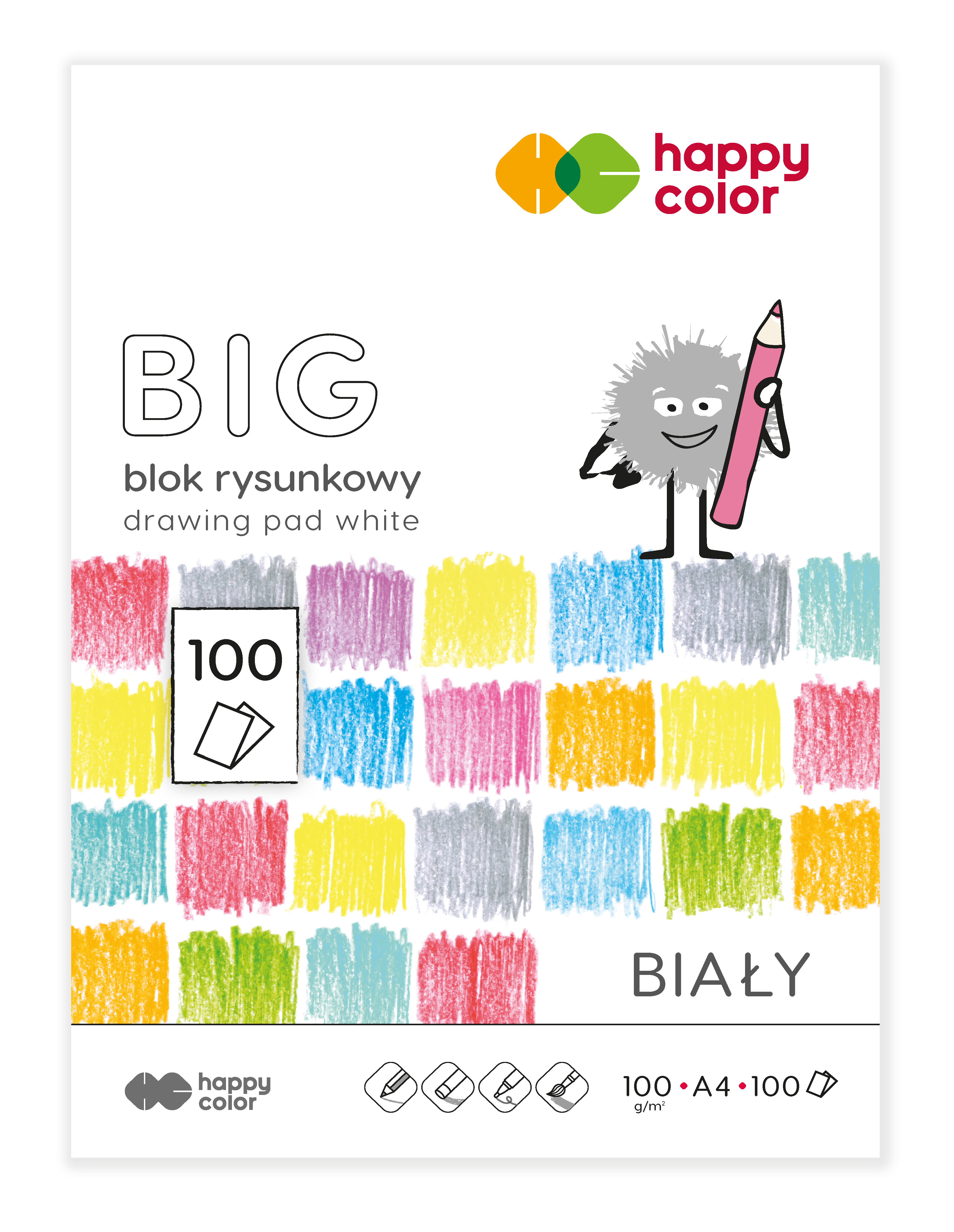 Blok rysunkowy biały big A4, 100 g/m2, zestaw 100 arkuszy, Happy Color | espryciarze.pl |Skorzystaj teraz!