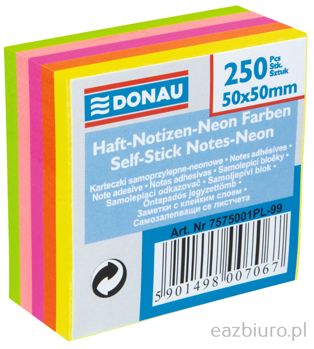 Bloczek samoprzylepny Donau 50 x 50 mm 250 kartek neonowy | espryciarze.pl |Nie zwlekaj!