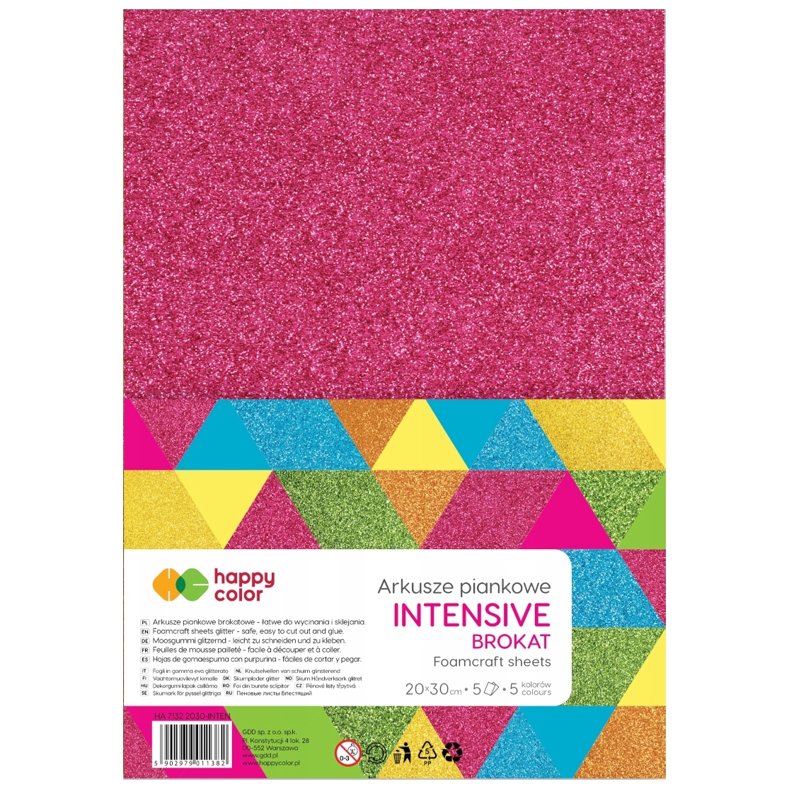 Arkusze piankowe brokatowe intensive A4, zestaw 5 sztuk , 5 kolorów, Happy Color | espryciarze.pl |Złap promocję!