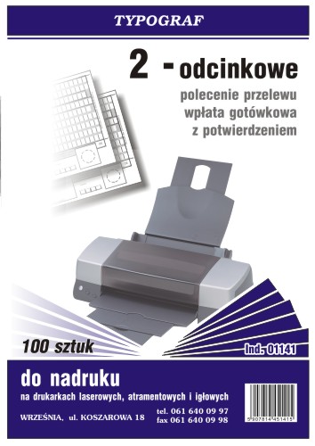 Druk 2-odcinkowe polecenie przelewu - wpłata gotówkowa z potwierdzeniem A4 | espryciarze.pl |Kliknij i kup!