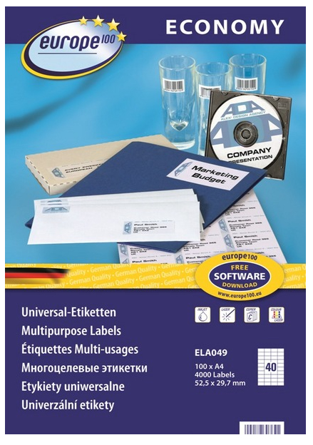 Etykiety A4 52,5x29,7 mm mm uniwersalne economy europe100 by Avery Zweckform; A4, 100 ark. | espryciarze.pl |Kup teraz!