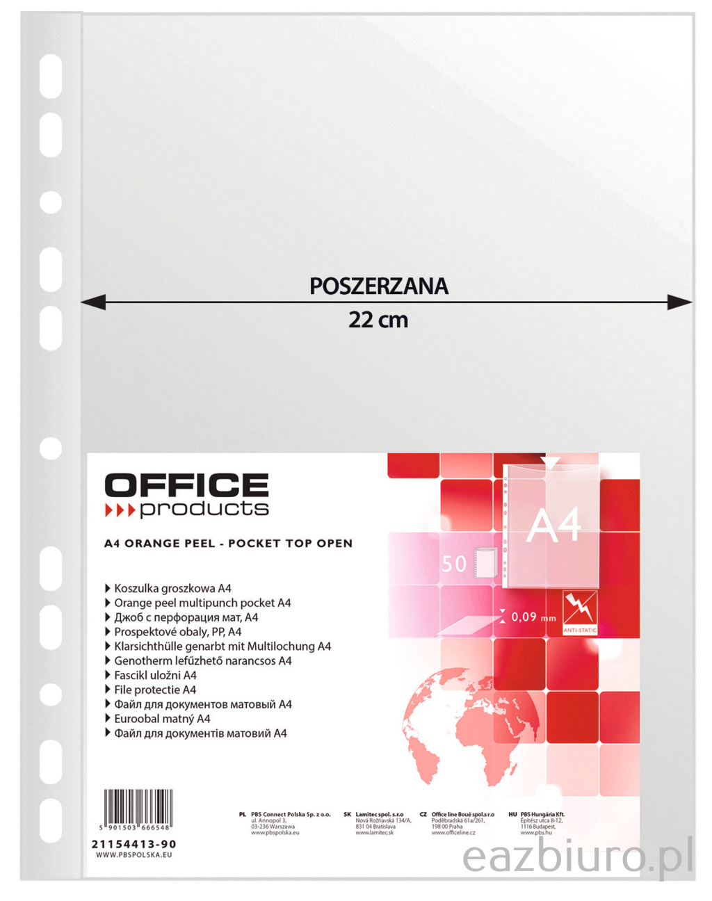 Koszulki na dokumenty Office Products, poszerzana, pp, A4, groszkowe, 90 mikr., zestaw 50 | espryciarze.pl |Nie zwlekaj!