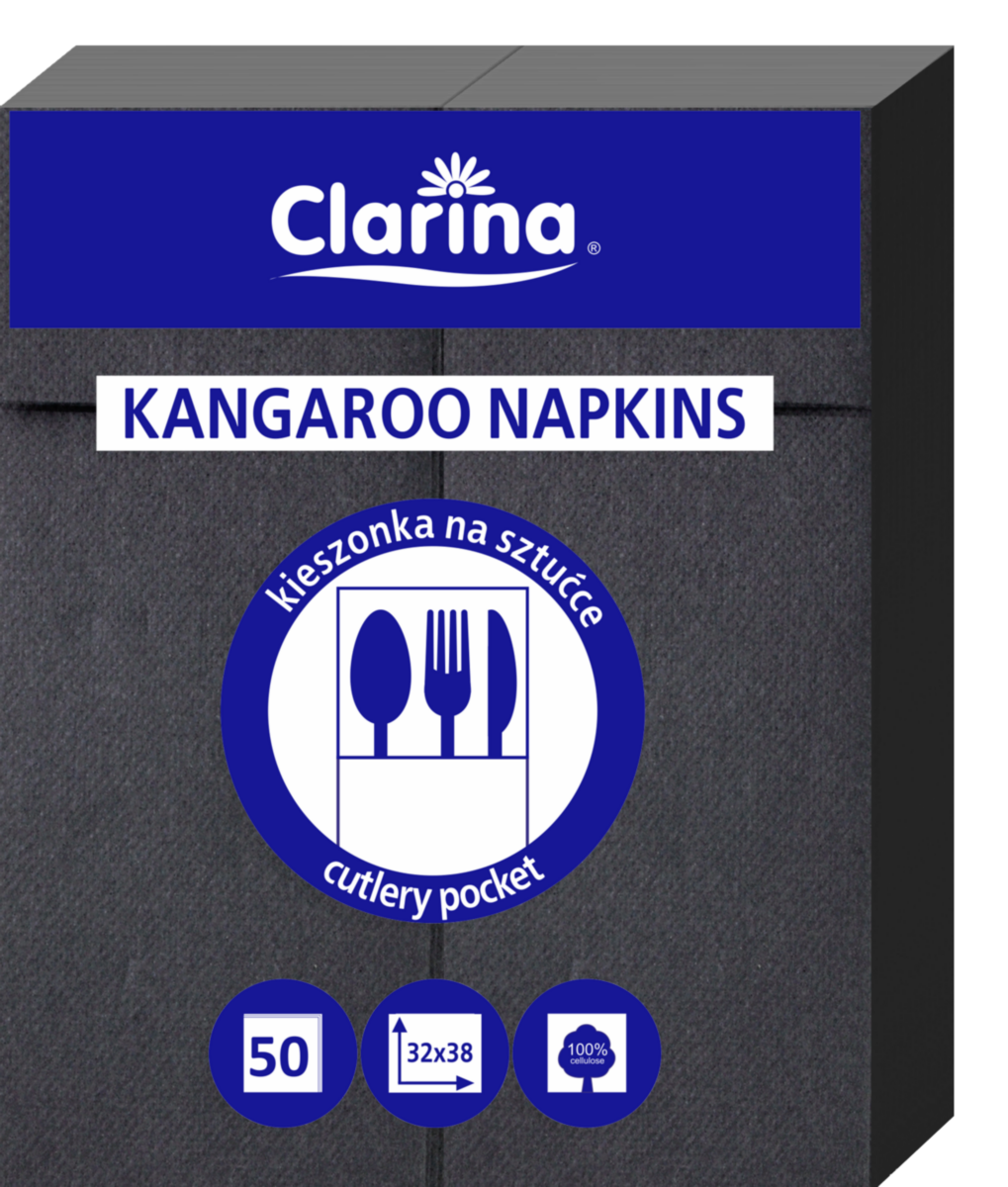 Serwetki kangurki z kieszonką na sztućce Clarina 2-warstwowe 32 x 38 zestaw 50 sztuk. | espryciarze.pl |Kup w super cenie!