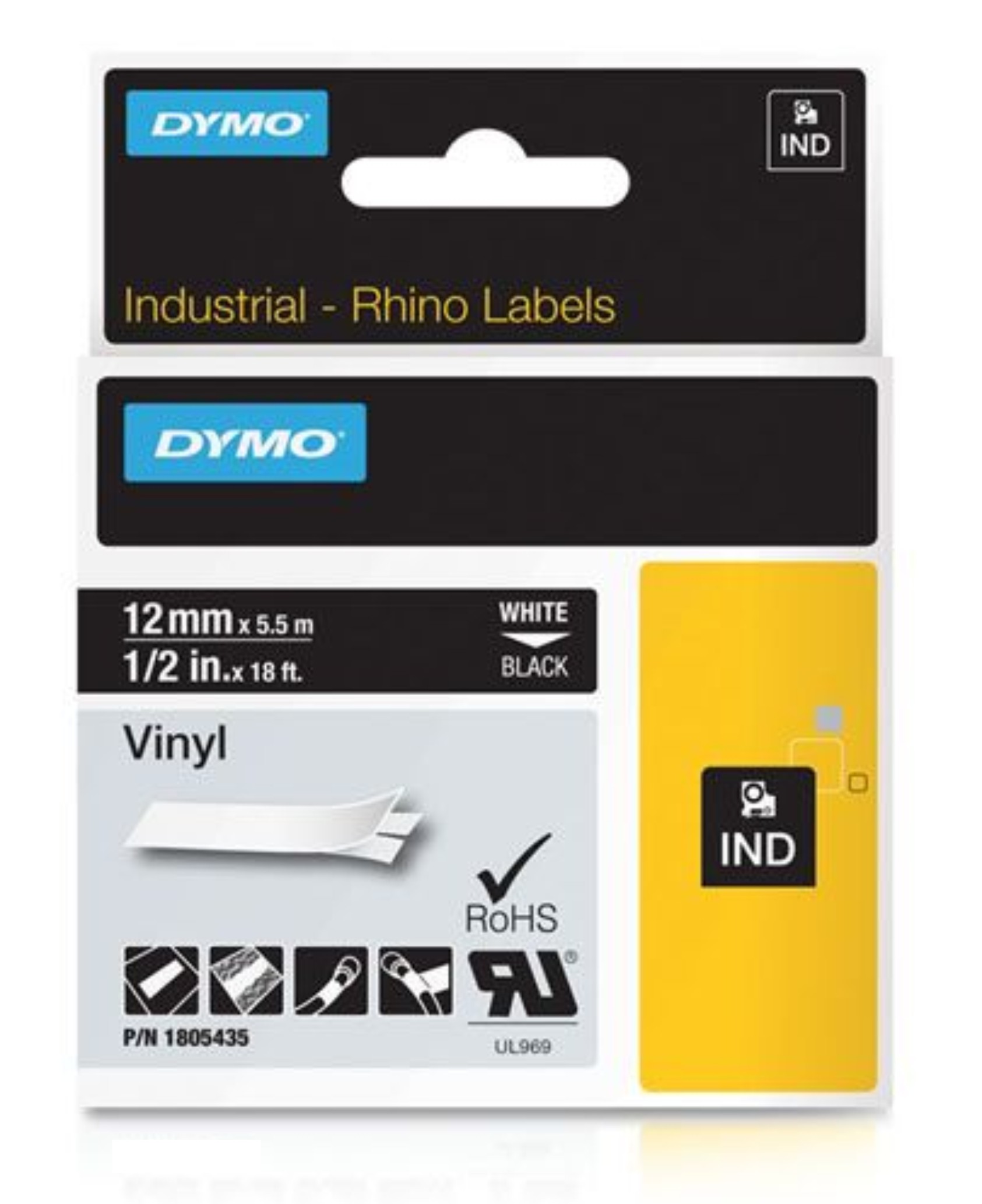 Taśma Dymo 12mmx5,5 m czarna biały winylowy | espryciarze.pl |Kup w super cenie!