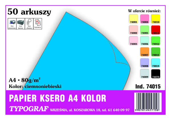 Papier ksero A4 ciemnoniebieski 80 g/50ark | espryciarze.pl |Zamów dziś!