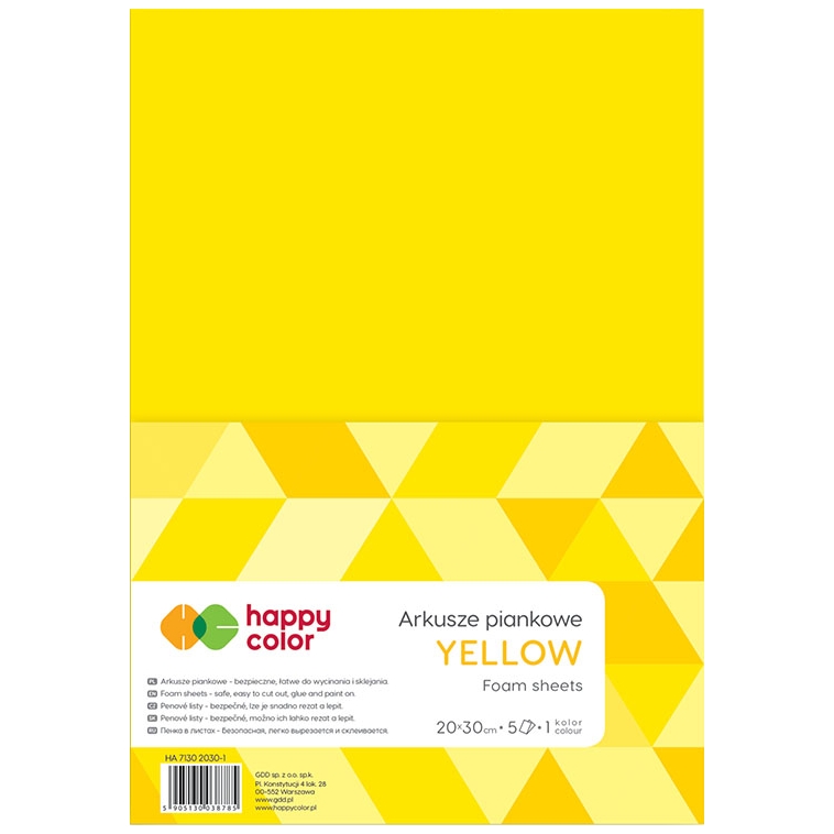 Arkusze piankowe A4, zestaw 5 sztuk, żółte, Happy Color | espryciarze.pl |Zamów natychmiast!