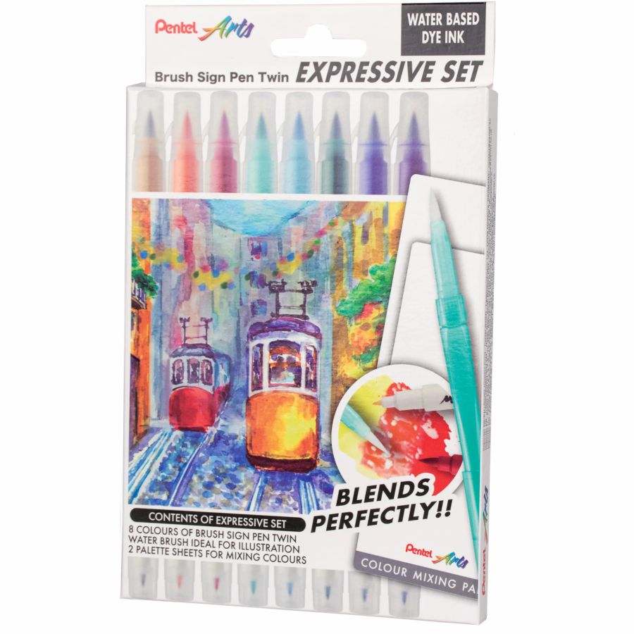 Zestaw pisaków pędzelkowych Pentel Brush Sign Pen Twin Landscape Set 8 kolorów | espryciarze.pl |Złap promocję!
