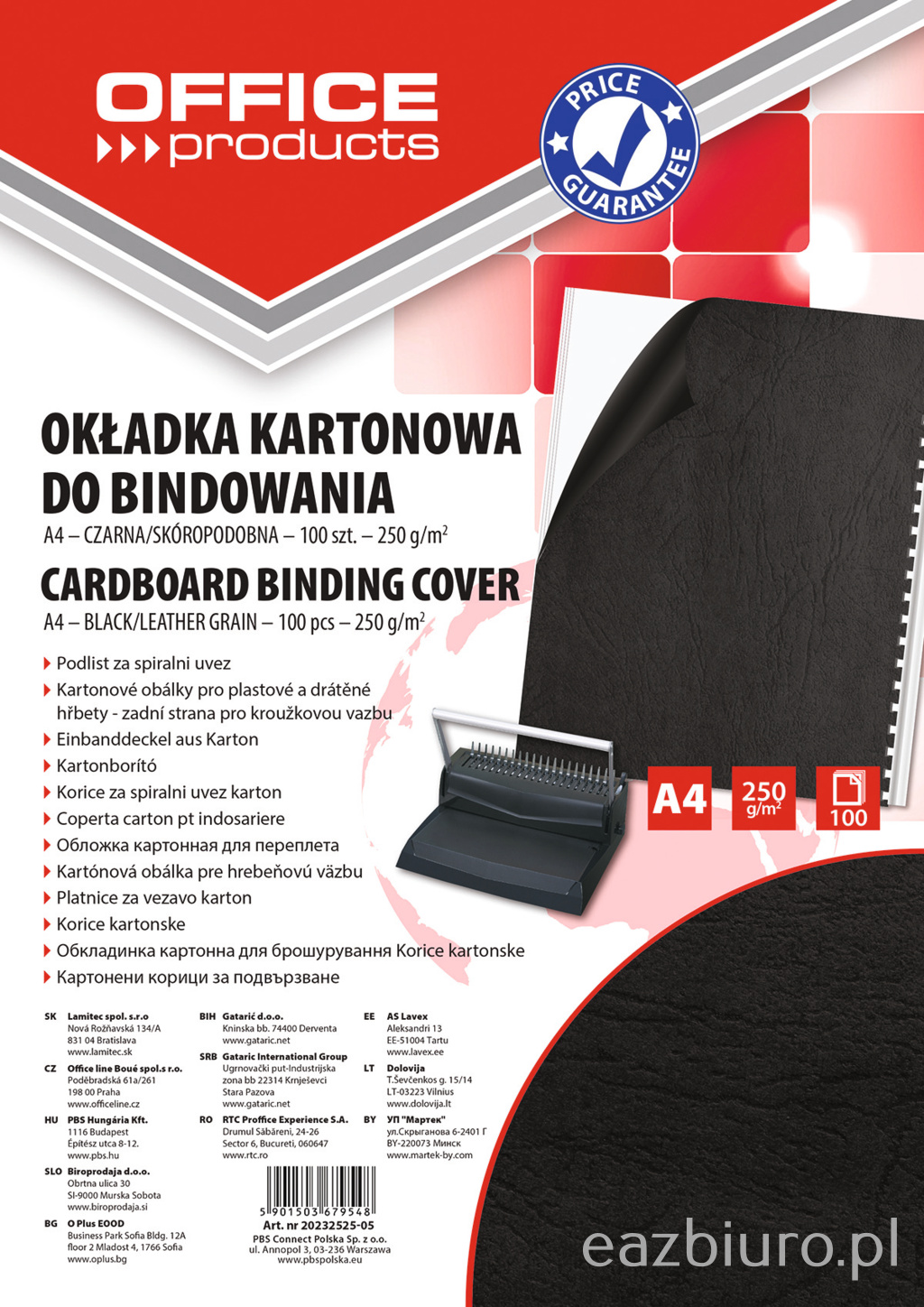 Okładki do bindowania Office Products, karton, A4, 250gsm, skóropodobne, zestaw 100 sztuk, | espryciarze.pl |Złap promocję!