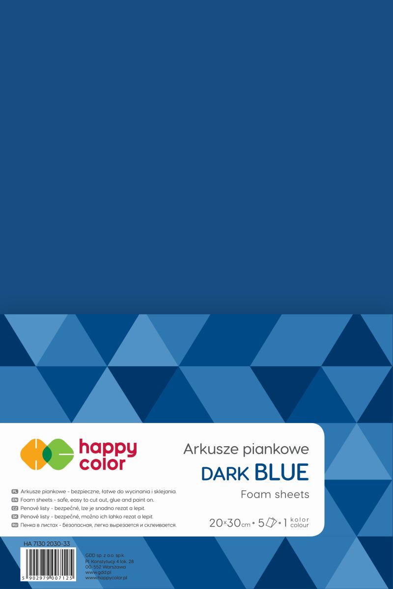Arkusze piankowe A4, zestaw 5 sztuk, granatowe, Happy Color | espryciarze.pl |Zamów natychmiast!