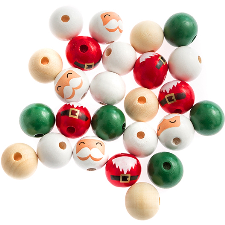 Drewniane koraliki Mikołaje 2 cm 5 wzorów x zestaw 5 sztuk zestaw 25 sztuk | espryciarze.pl |Kup teraz!