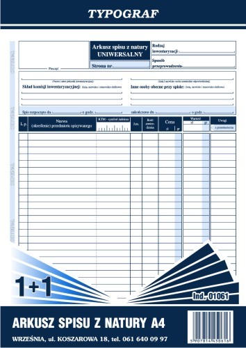 Druk arkusz spisu z natury 1+1 Typograf 40 kartek | espryciarze.pl |Zgarnij ofertę!