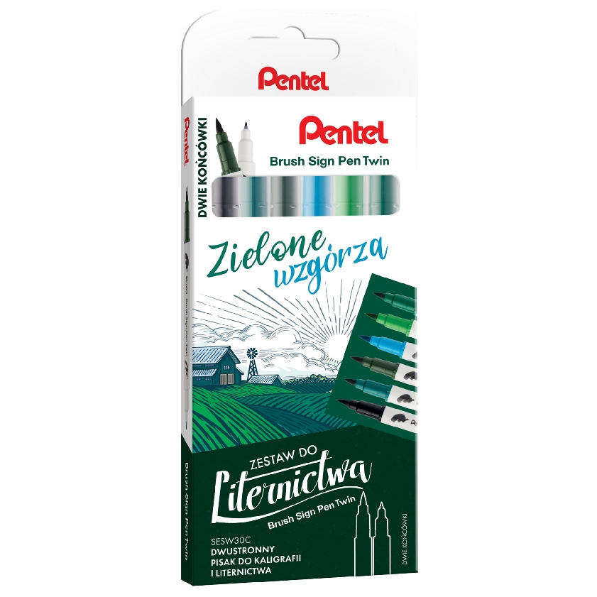 Zestaw do liternictwa Pentel Brush Sign Pen Twin zielone wzgórza | espryciarze.pl |Kup od ręki!