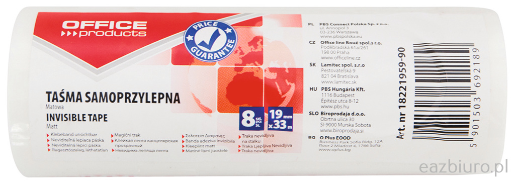 Ż-Taśma biurowa Office Products, 19mm, 33m, 8 sztu | espryciarze.pl | Odkryj świetną okazję