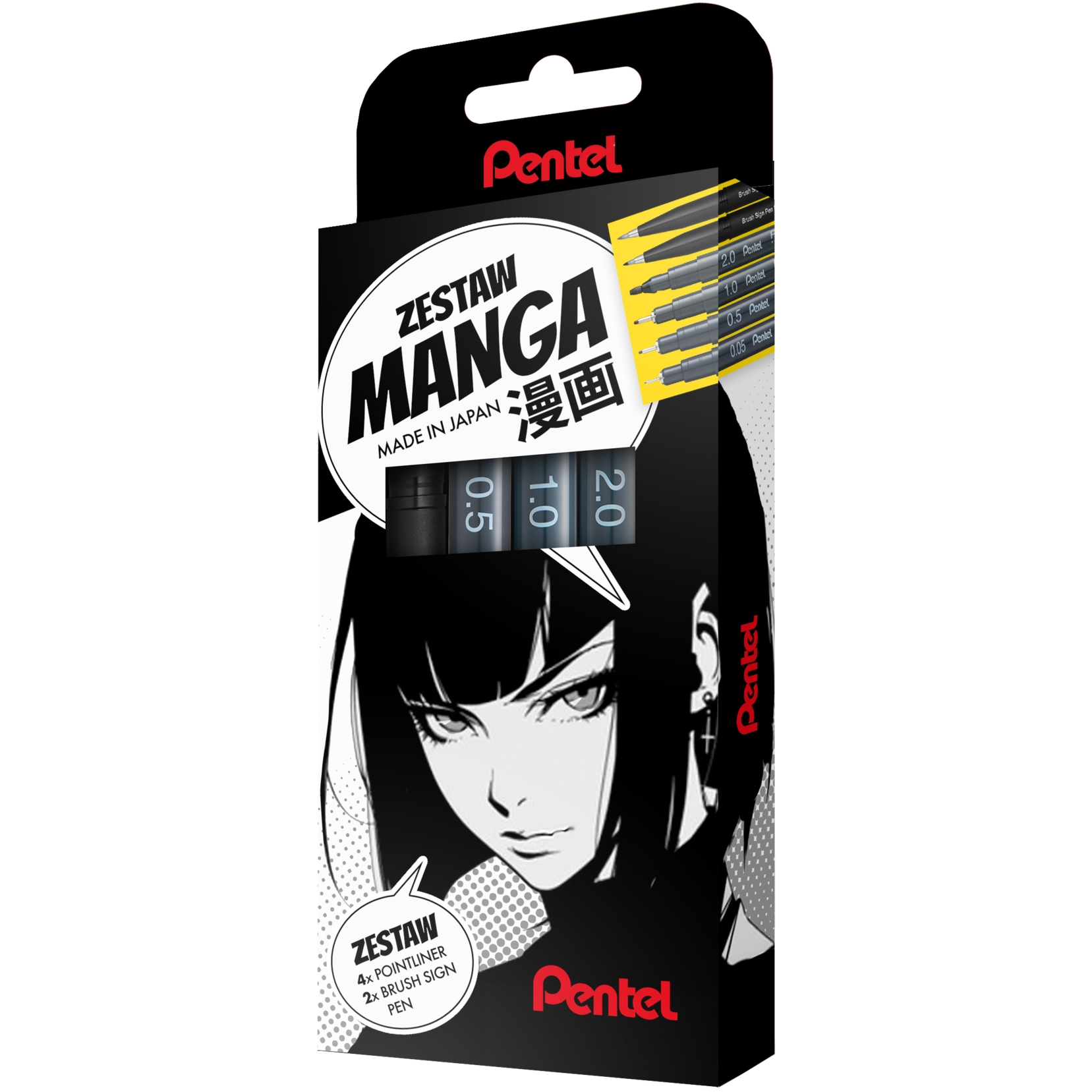 Zestaw cienkopisów Pentel manga 6 sztuk. (4x pointliner, 2x brush sign) | espryciarze.pl |Sprawdź ofertę!