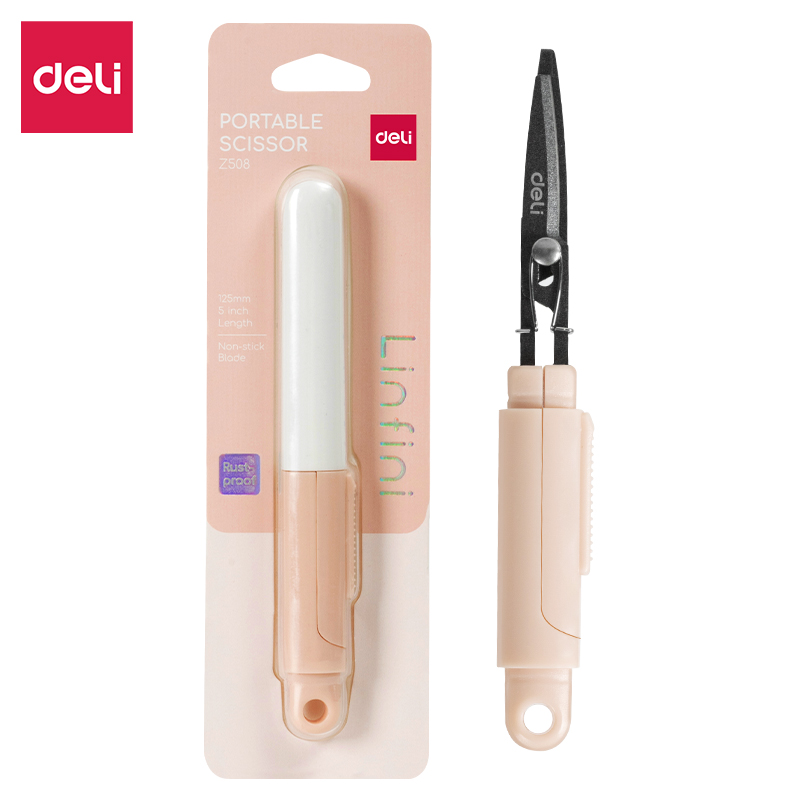 Kompaktowe nożyczki Deli EZ508 w bezpiecznym etui różowe | espryciarze.pl |Kup taniej!