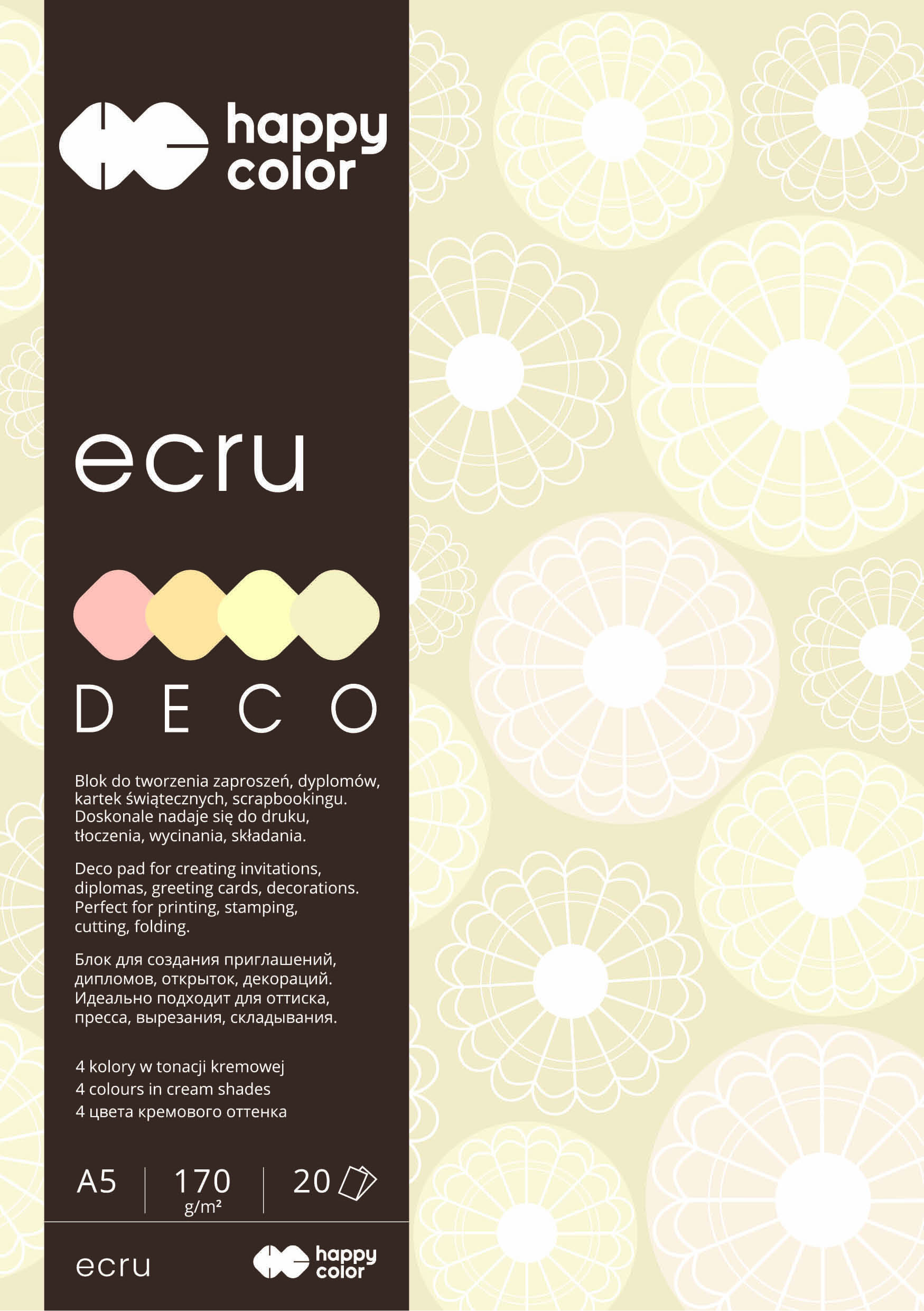 Blok deco ecru A5, 170 g/m2, zestaw 20 arkuszy, 4 kolory | espryciarze.pl |Złap promocję!