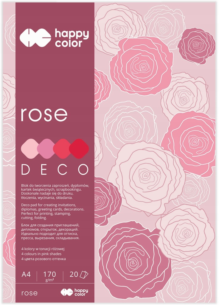 Blok deco rose A4, 170 g/m2, zestaw 20 arkuszy, 4 kolory | espryciarze.pl |Kup w super cenie!