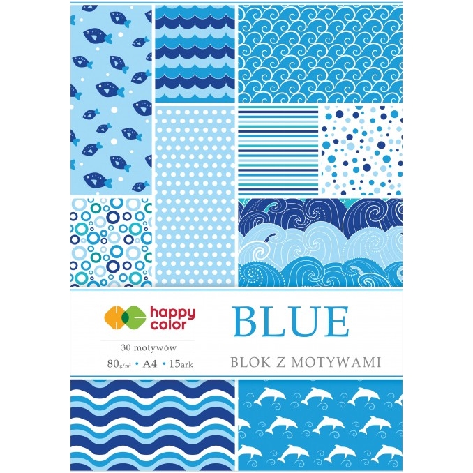 Blok z motywami blue, A4, 80 g/m2, zestaw 15 arkuszy, 30 motywów, Happy Color | espryciarze.pl |Kup w super cenie!