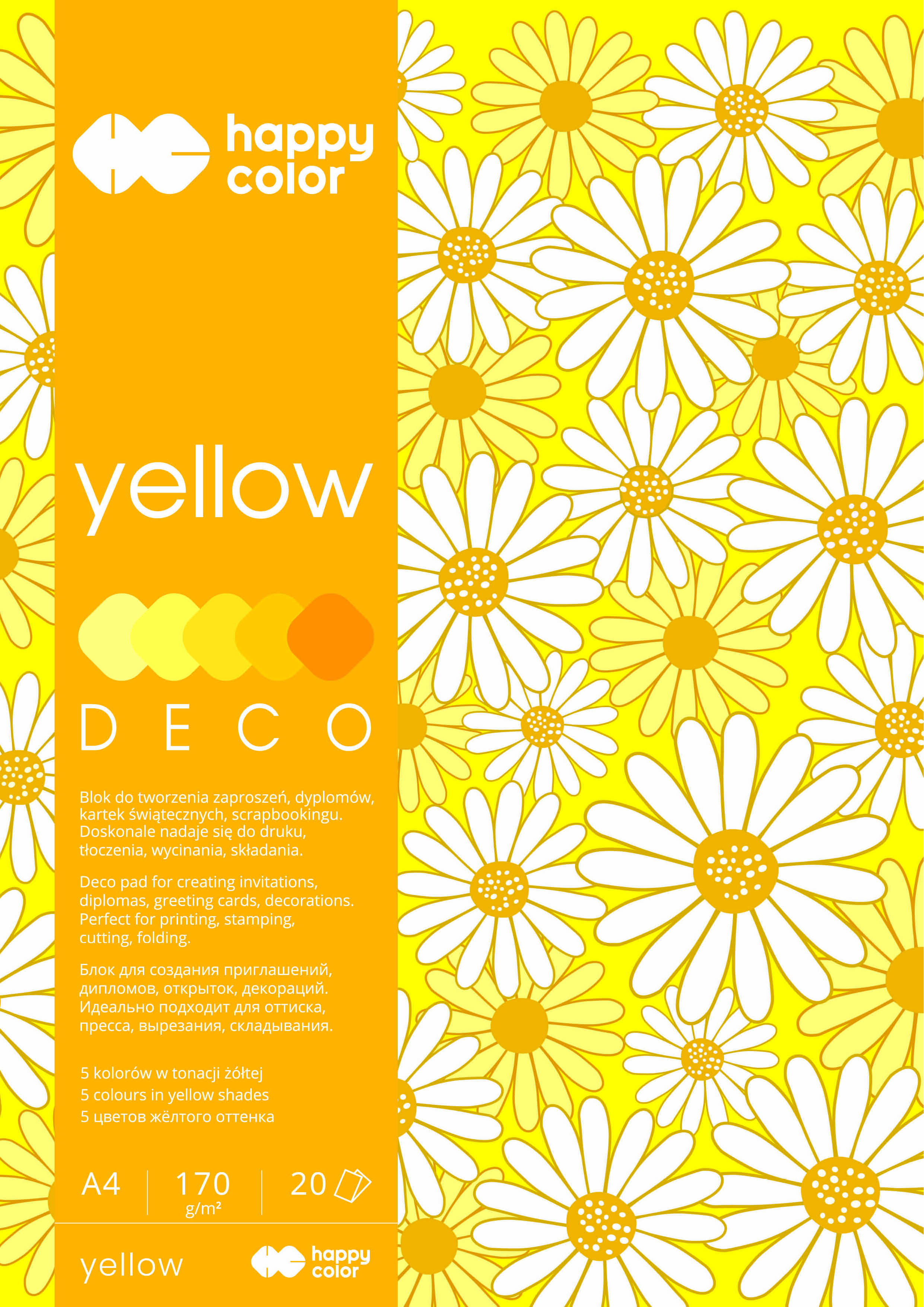 Blok deco yellow A4, 170 g/m2, zestaw 20 arkuszy, 5 kolorów | espryciarze.pl |Kup od ręki!