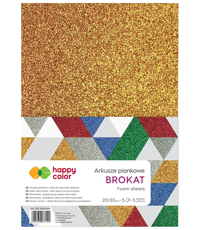 Arkusze piankowe brokatowe A4, zestaw 5 sztuk, 5 kolorów, Happy Color | espryciarze.pl |Zamów natychmiast!