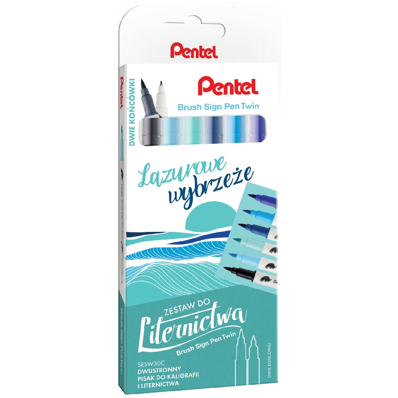 Zestaw do liternictwa Pentel Brush Sign Pen Twin lazurowe wybrzeże | espryciarze.pl |Zamów online!