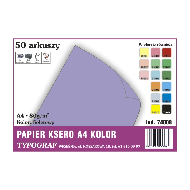 Papier ksero A4 fioletowy 80 g/50ark | espryciarze.pl |Złap promocję!