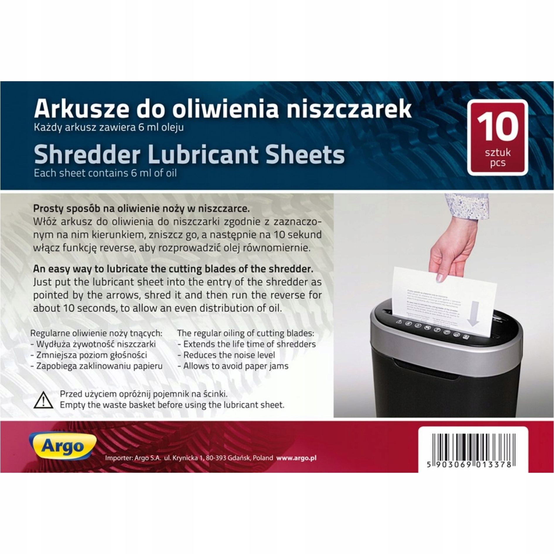 Arkusze do oliwienia niszczarek Argo zestaw 10 sztuk | espryciarze.pl |Nie zwlekaj!
