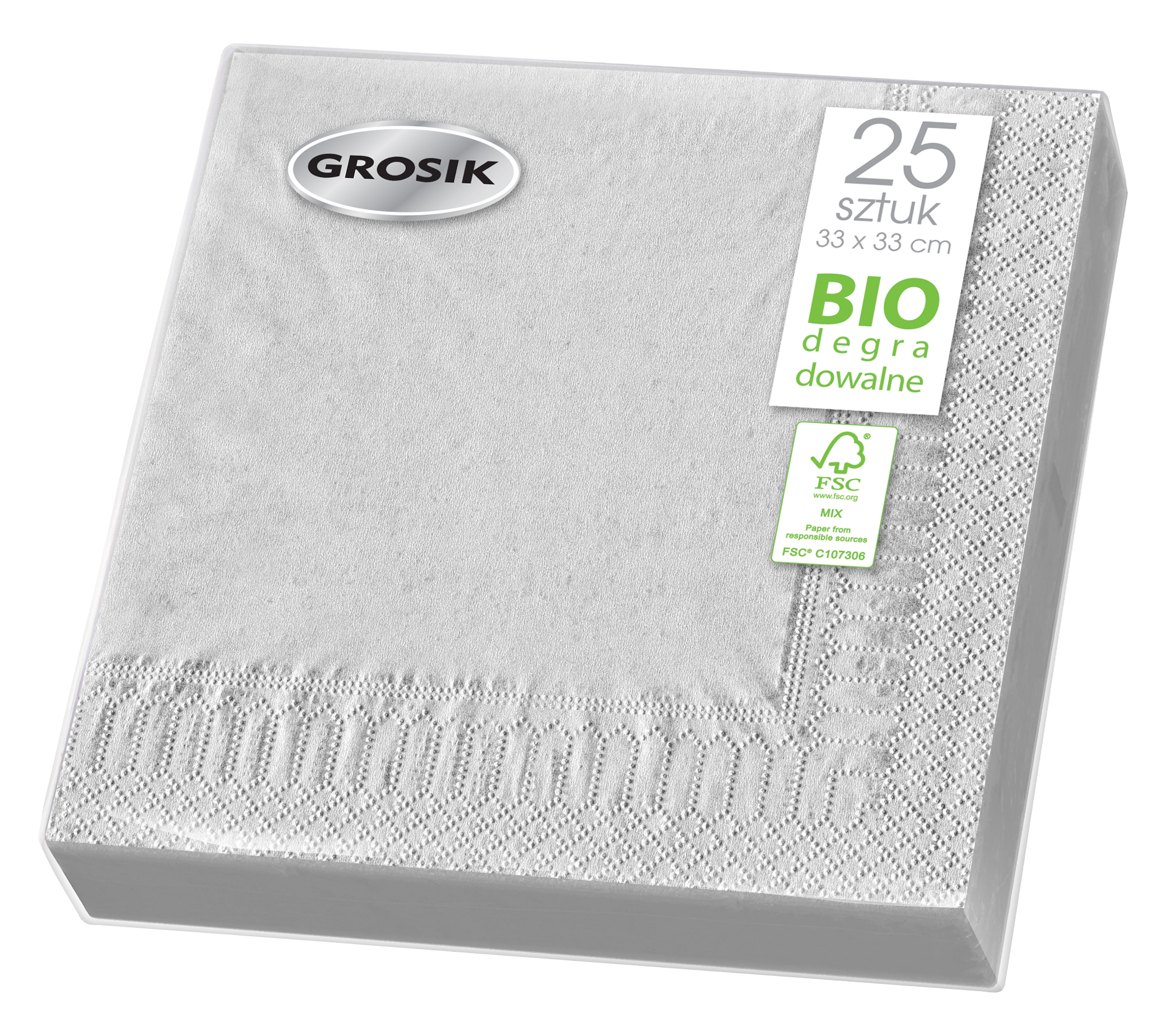 Serwetki na stół Grosik srebrne 33 x 33 cm zestaw 25 sztuk. | espryciarze.pl |Złap promocję!