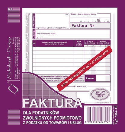 Druk faktura 2/3 A5 dla podatników zwolnionych podmiotowo z podatku od towaru i usług | espryciarze.pl |Sprawdź ofertę!