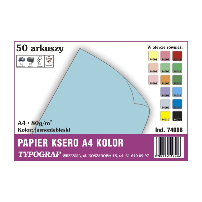 Papier ksero A4 jasnoniebieski 80 g/50ark | espryciarze.pl |Zamów dziś!