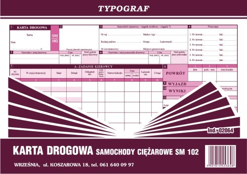 Druk karta drogowa samochodu ciężarowego sm102 Typograf | espryciarze.pl |Kup taniej!