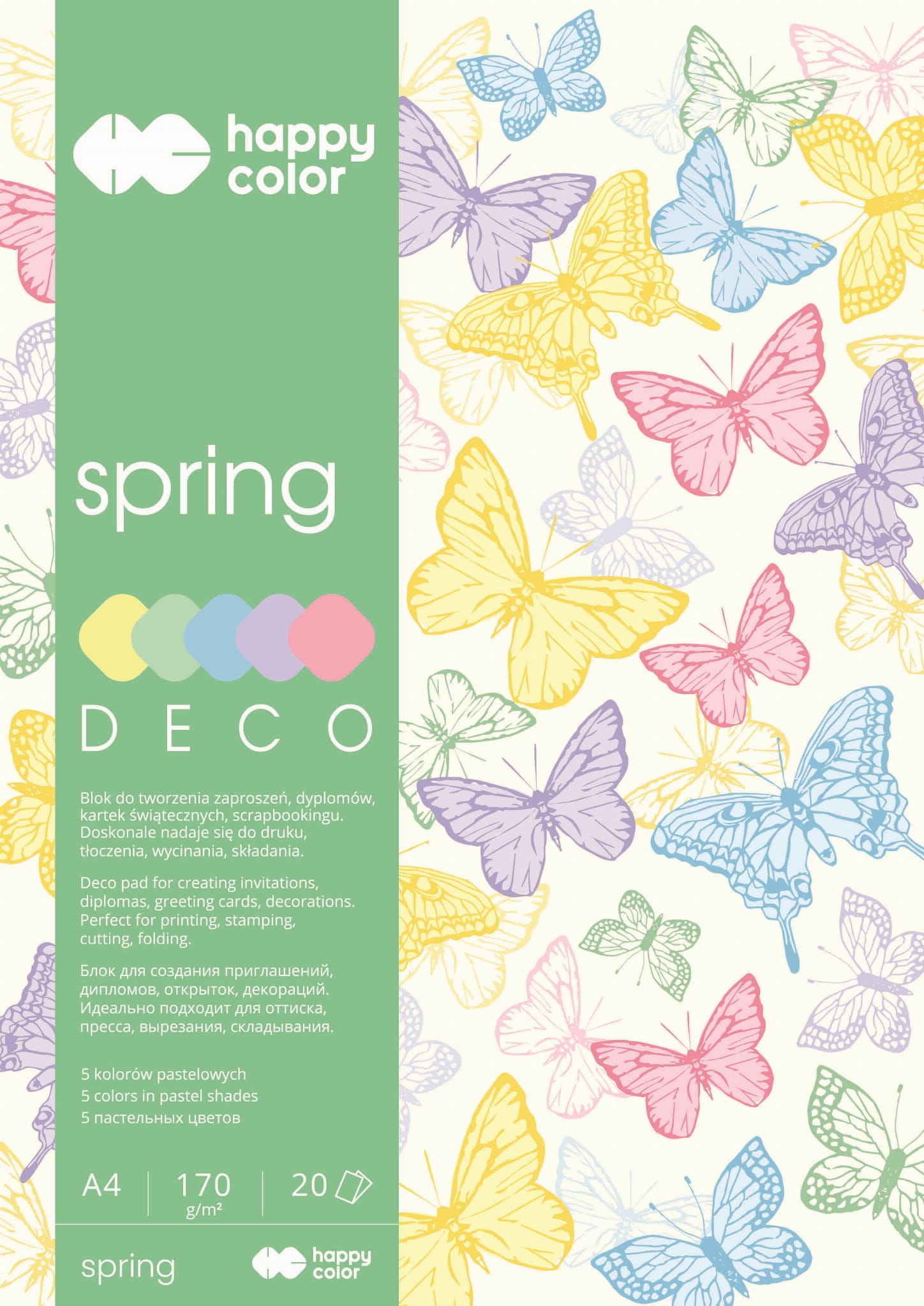 Blok deco spring A4, 170 g/m2, zestaw 20 arkuszy, 5 kolorów | espryciarze.pl |Zgarnij ofertę!