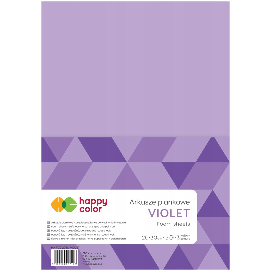 Arkusze piankowe A4, zestaw 5 sztuk, 3 fioletowe odcienie, Happy Color | espryciarze.pl |Zamów natychmiast!