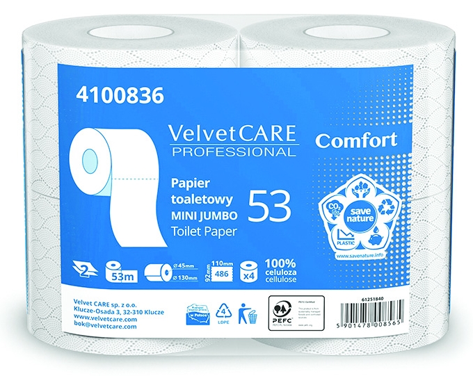 Papier toaletowy celulozowy Velvet comfort, 2-warstwowy, 486 listków, zestaw 4 sztuk., | espryciarze.pl |Złap promocję!