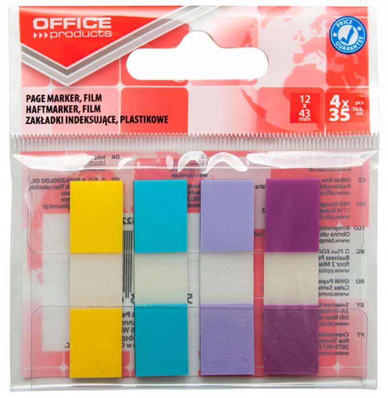 Zakładki indeksujące Office Products, pp, 12 x 43 mm, 4 x 35 kart., zawieszka, mix kolorów | espryciarze.pl |Kup od ręki!