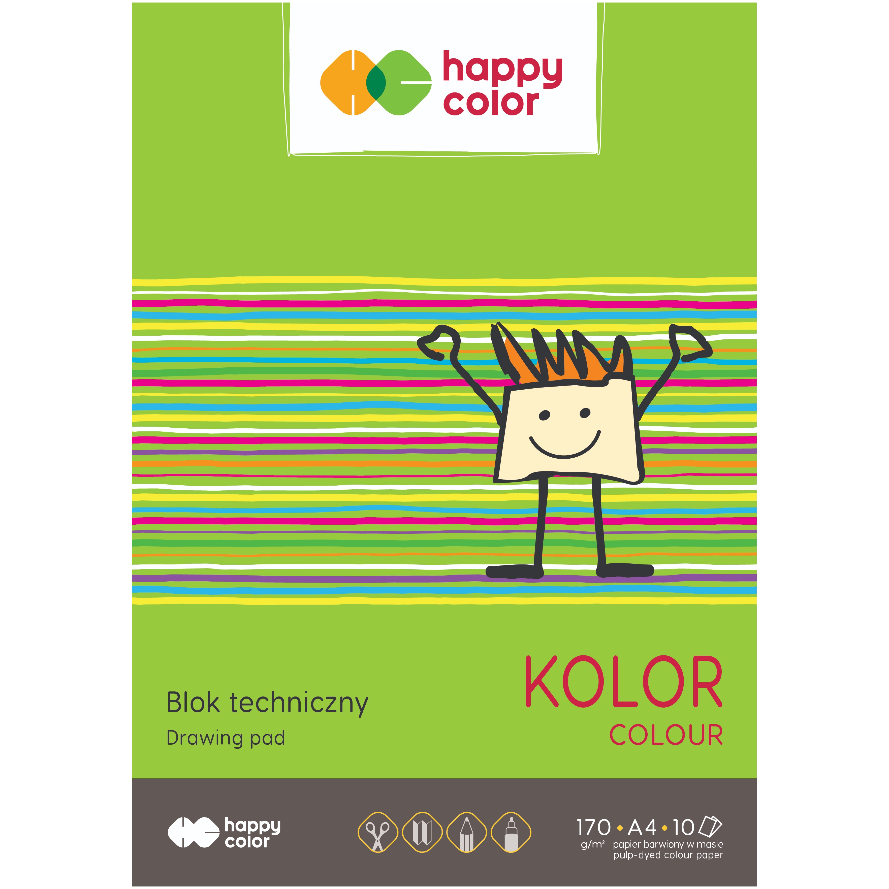 Blok techniczny kolorowy A4, 170 g/m2, zestaw 10 arkuszy, Happy Color | espryciarze.pl |Działaj teraz!