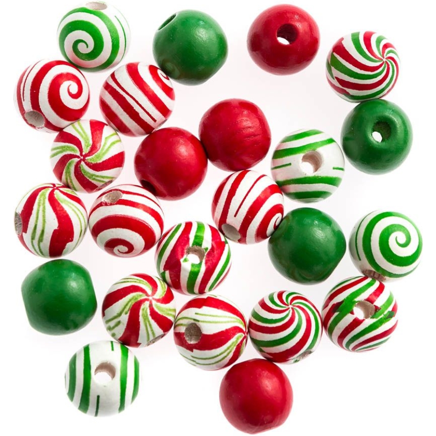 Drewniane koraliki świąteczne 1,6 cm 6 wzorów x zestaw 4 sztuk zestaw 24 sztuk | espryciarze.pl |Kliknij i kup!