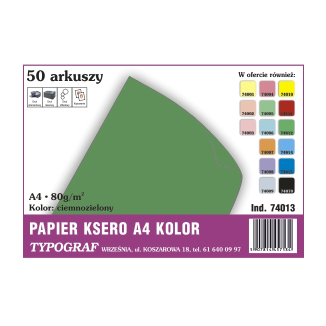 Papier ksero A4 ciemnozielony 80 g/50ark | espryciarze.pl |Kup w super cenie!