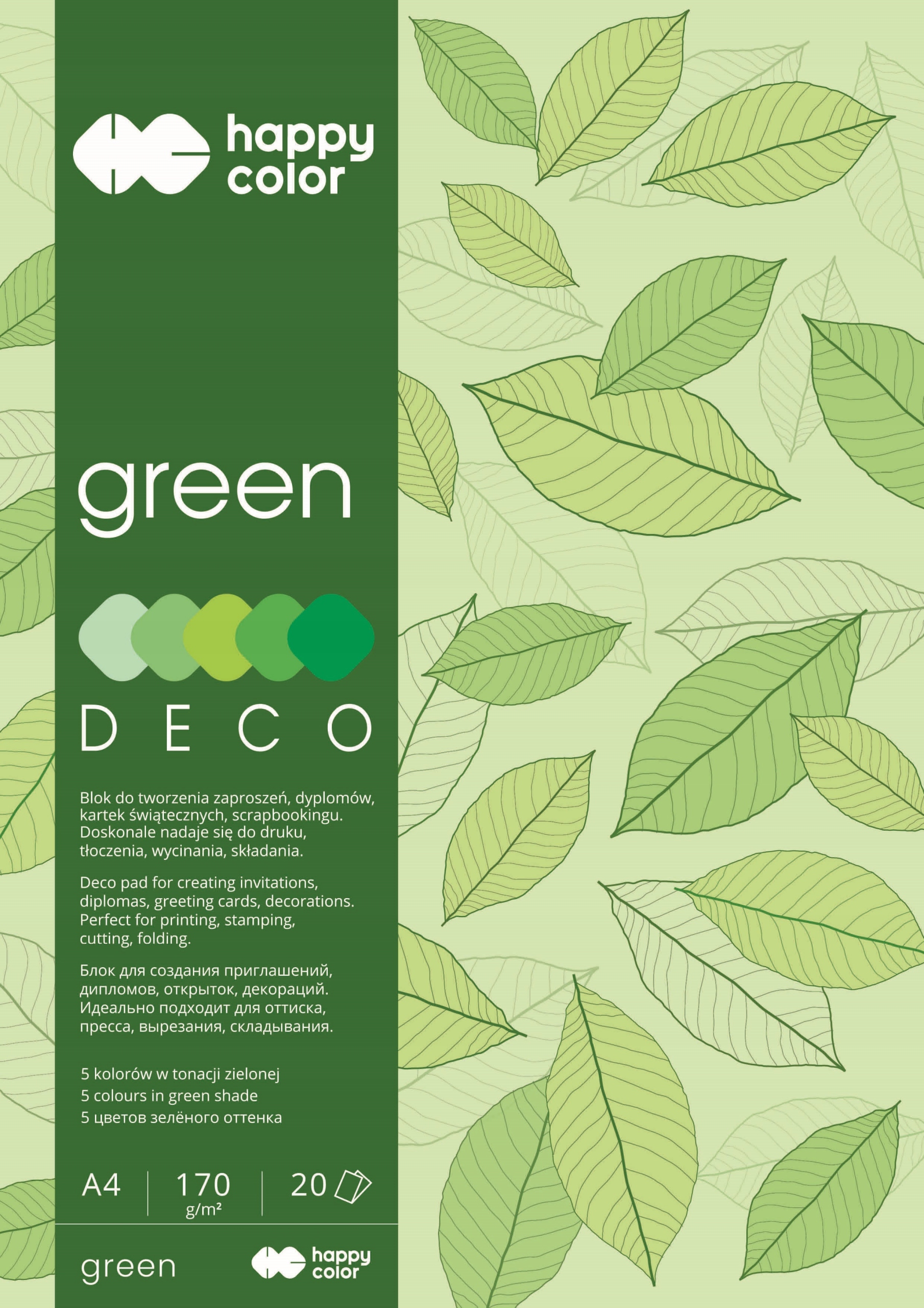Blok deco green A4, 170 g/m2, zestaw 20 arkuszy, 5 kolorów | espryciarze.pl |Kliknij i kup!