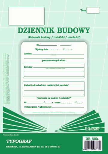 Druk dziennik budowy 60 kartek Typograf | espryciarze.pl |Nie zwlekaj!