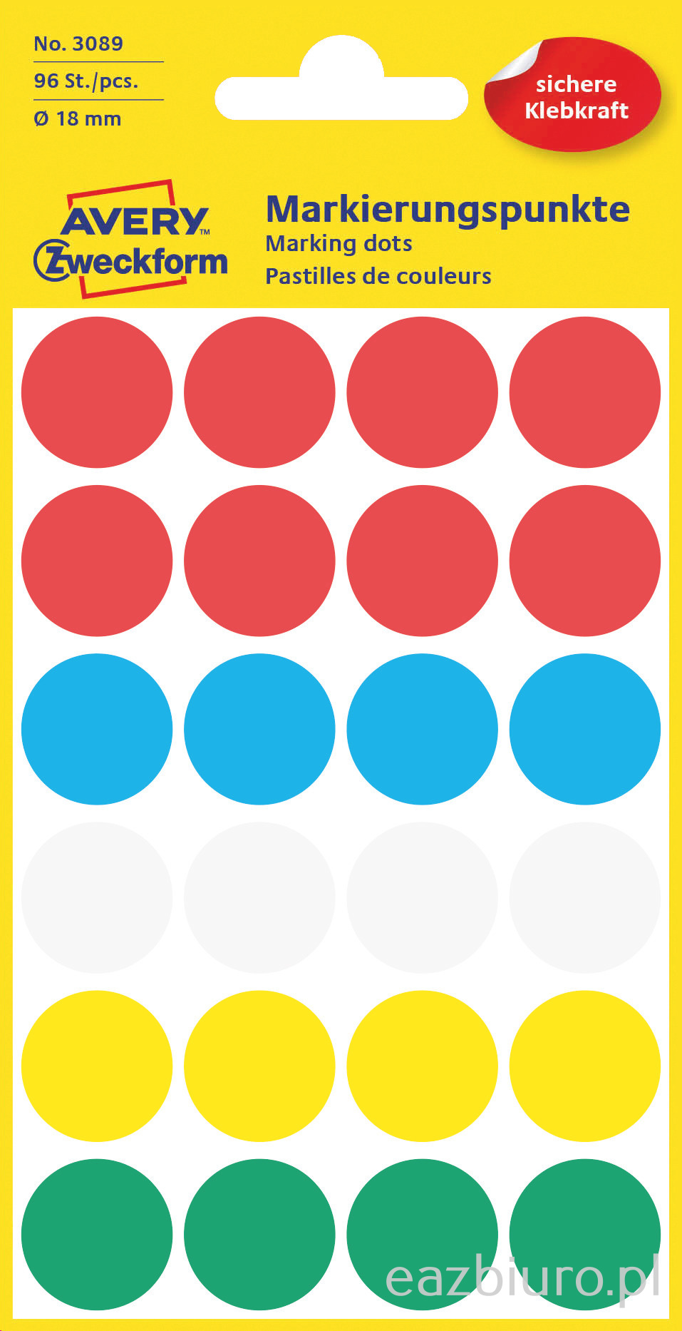 Kolorowe kółka do zaznaczania Avery Zweckform; 96 etyk./op., o18 mm, mix kolorów | espryciarze.pl |Sprawdź ofertę!
