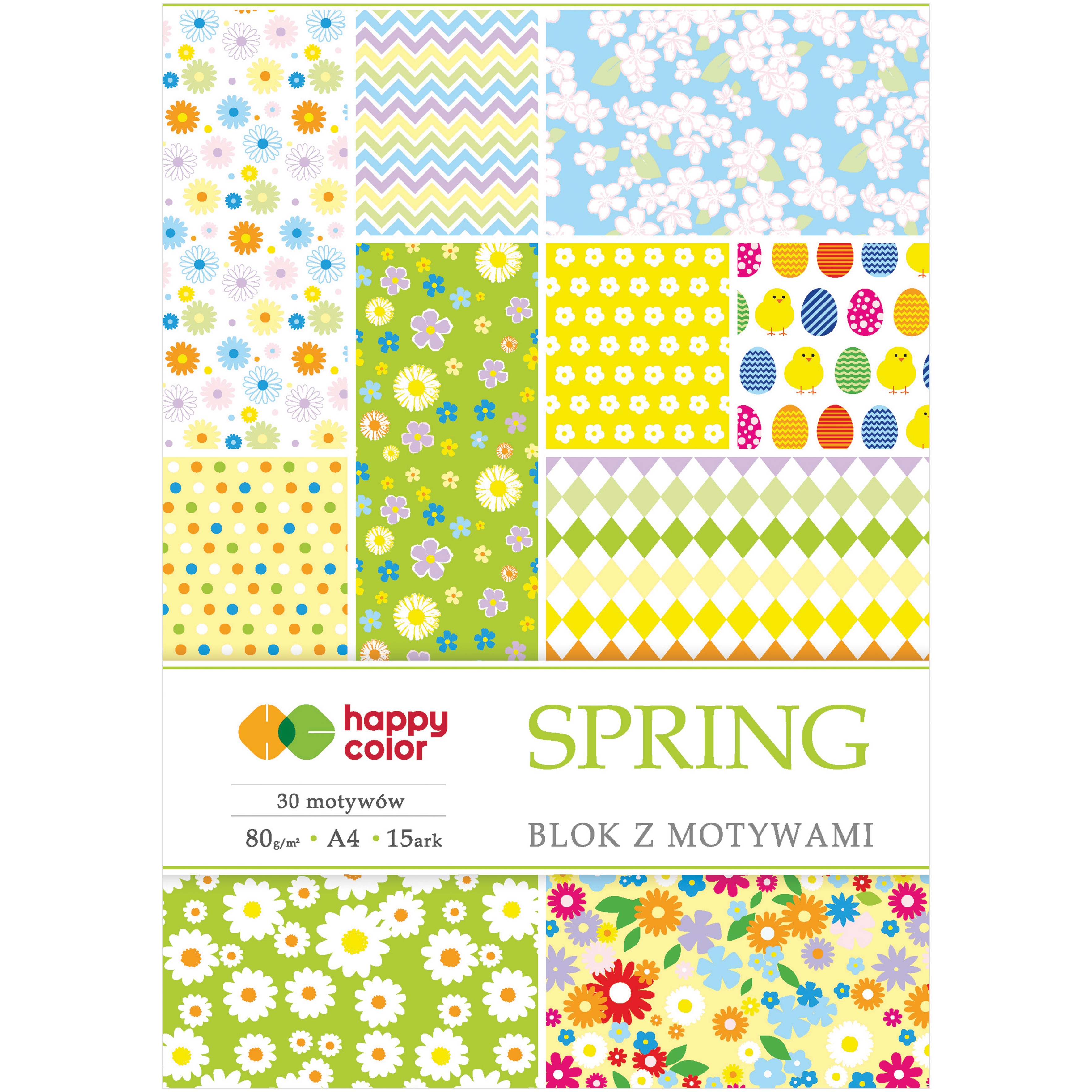 Blok z motywami spring, A4, 80 g/m2, zestaw 15 arkuszy, 30 motywów, Happy Color | espryciarze.pl |Zamów dziś!