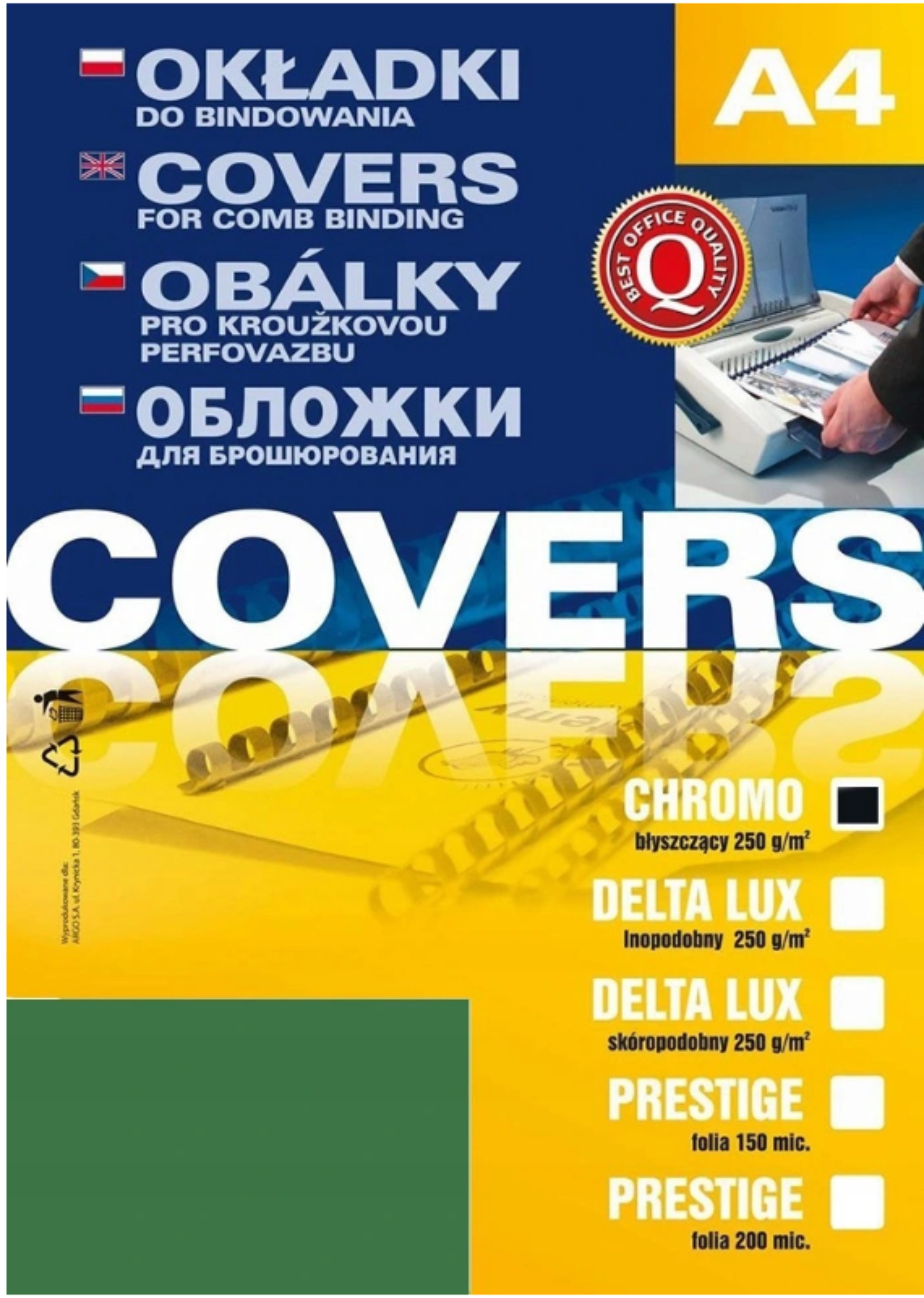 Chromolux skóropodobny delta A4 zielony zestaw 100 sztuk Okładki do bindowania | espryciarze.pl |Nie zwlekaj!