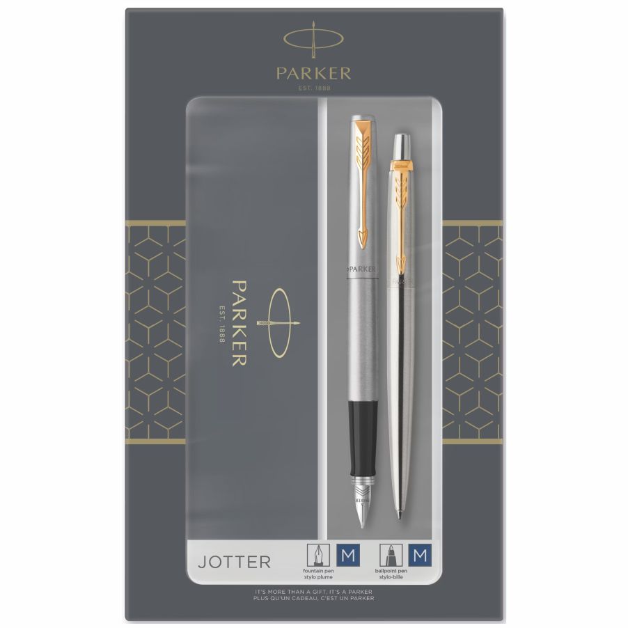 Zestaw Parker Duo pióro wieczne + długopis Jotter Stainless Steel GT | espryciarze.pl |Kup od ręki!