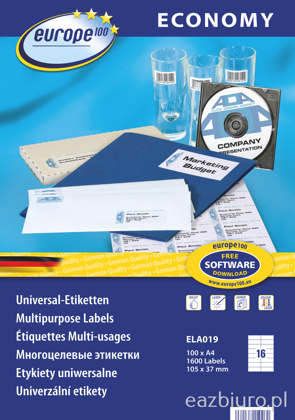 Etykiety A4 105x37 mm mm uniwersalne economy europe100 by Avery Zweckform; A4, 100 ark. | espryciarze.pl |Weź najlepszą cenę!