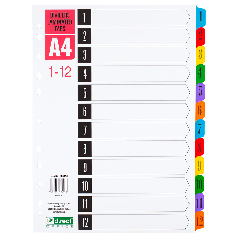 Przekładki kartonowe A4 1-12 kolorowe numeryczne | espryciarze.pl |Kliknij i kup!