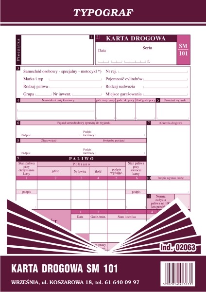 Druk karta drogowa na samochody osobowe sm101 Typograf | espryciarze.pl |Kup teraz!